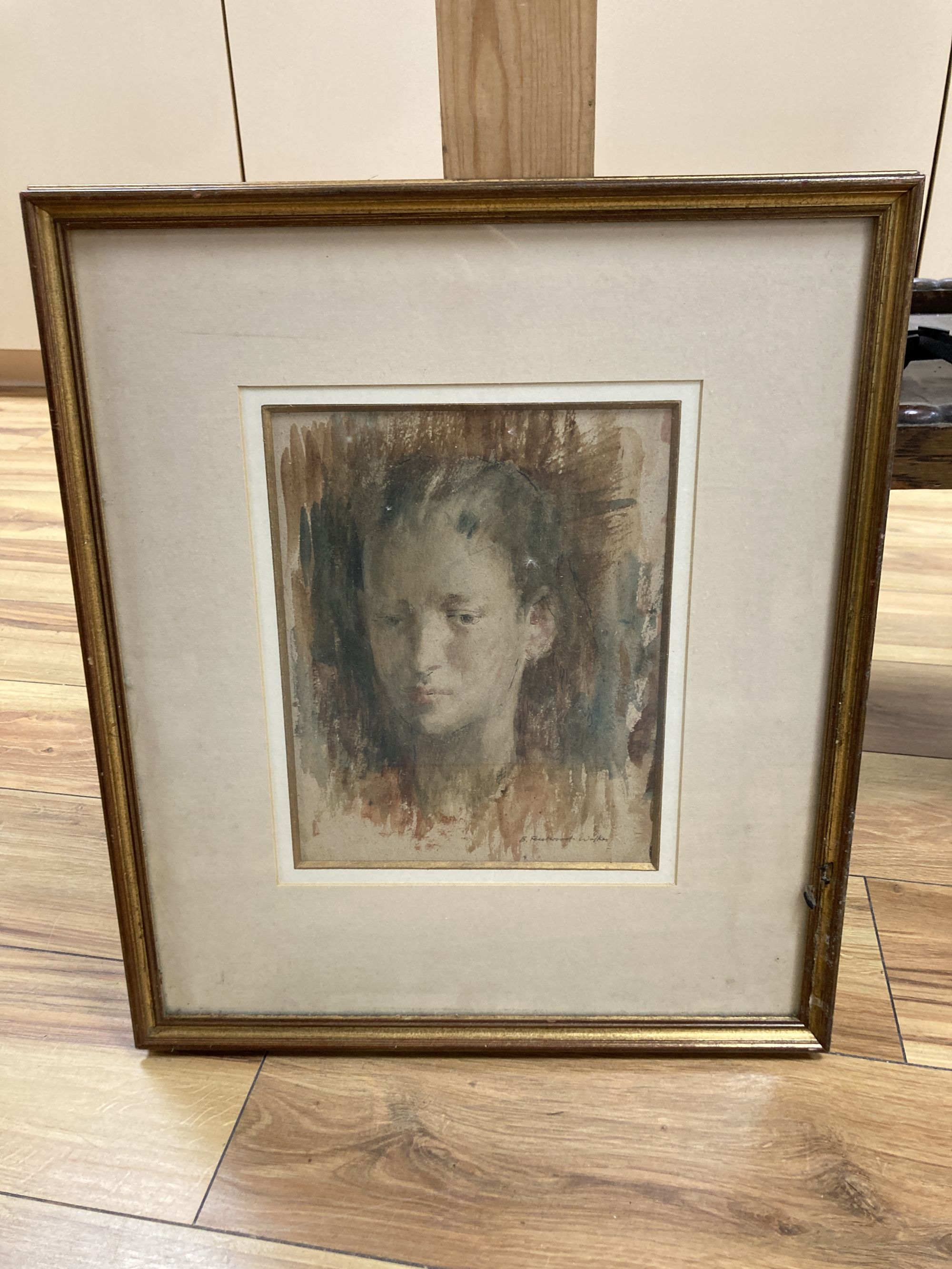 Bernard Fleetwood Walker (1892-1965), watercolour, Head study, signed, 25 x 20cm